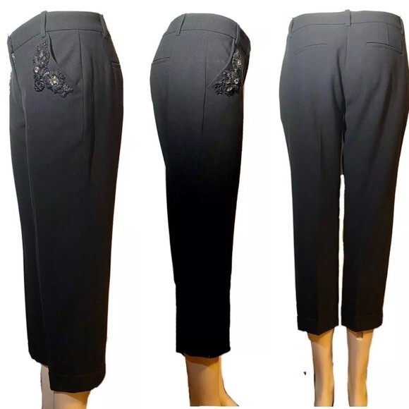 Robert Rodriguez Black Crop Ankle Dress Pants Embellished Embroidered Velvet 6 - Picture 2 of 14